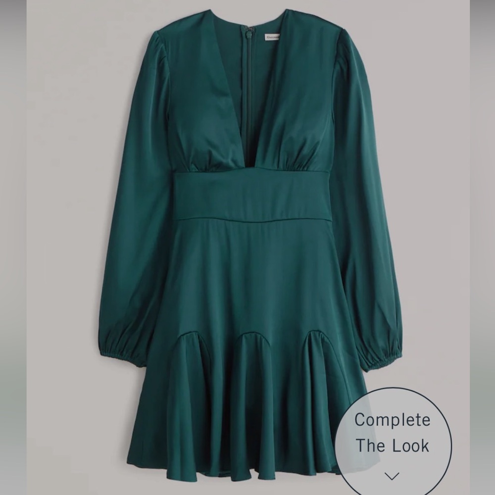 Long Sleeve Plunge Satin Mini Dress